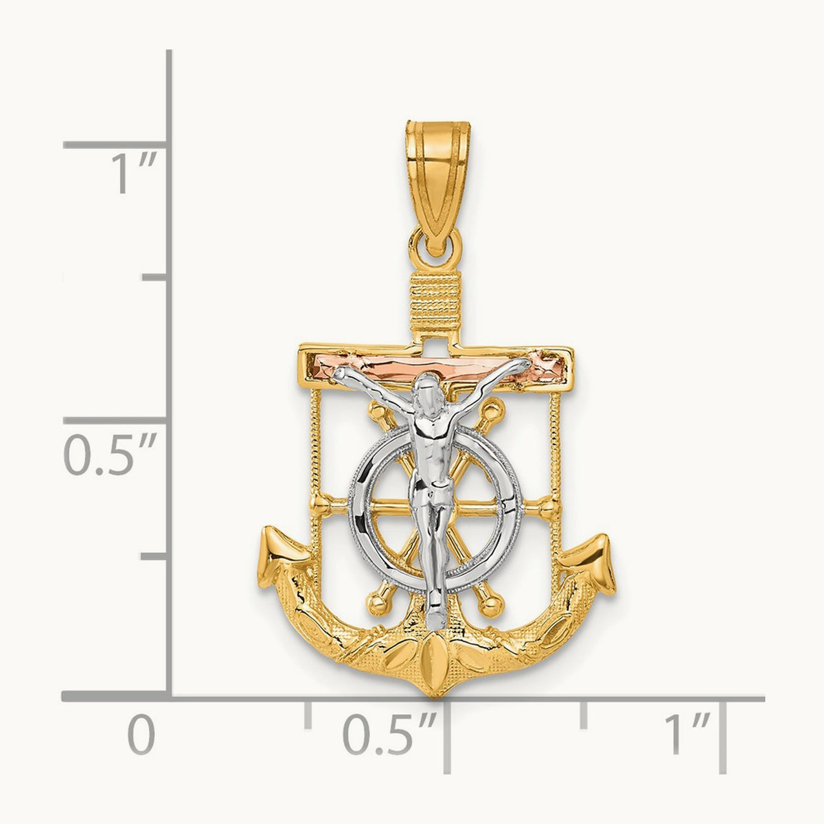 Tri-color Diamond-cut with Textured Mariner's Crucifix Pendant — 29mm