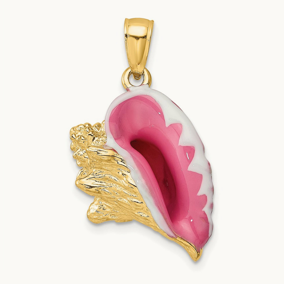 3-D Enamel Conch Shell Charm, 14K