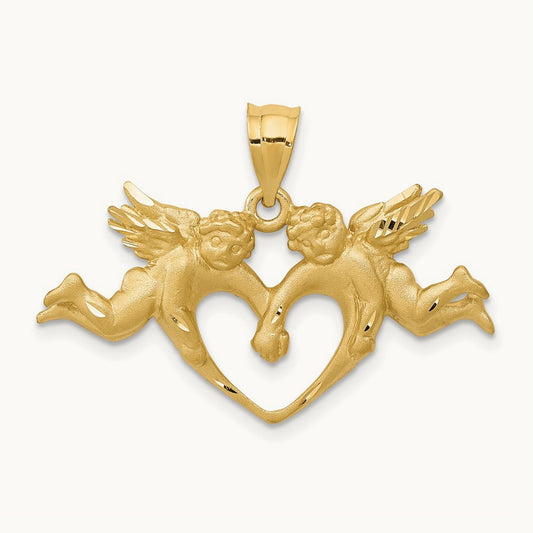 Satin Angels Heart Pendant, 14K