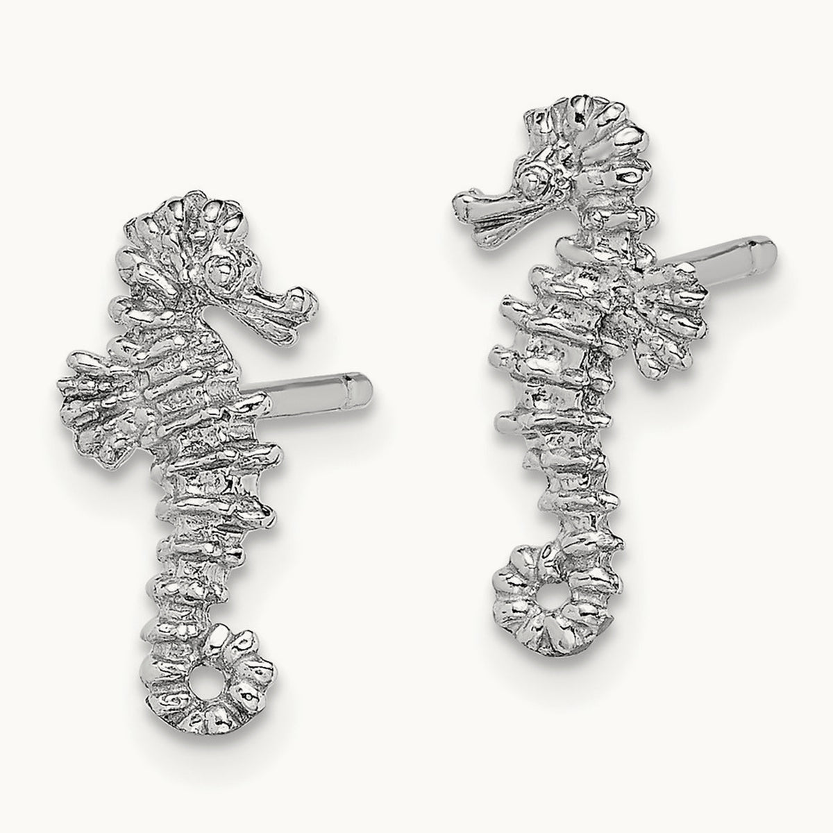 Mini Seahorse Post Earrings, 14K White Gold