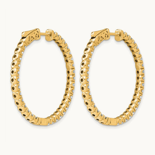 Diamond Round Hoop w/Safety Clasp Earrings, 14K