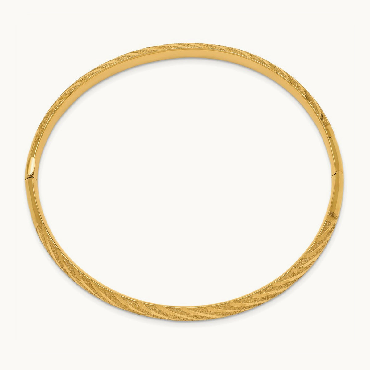 Textured Diamond-cut Twisted Hinged Bangle — 14K Yellow Gold