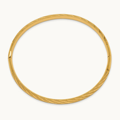 Textured Diamond-cut Twisted Hinged Bangle — 14K Yellow Gold