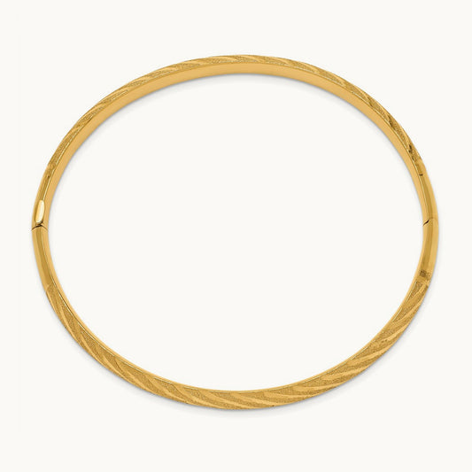 Textured Diamond-cut Twisted Hinged Bangle — 14K Yellow Gold