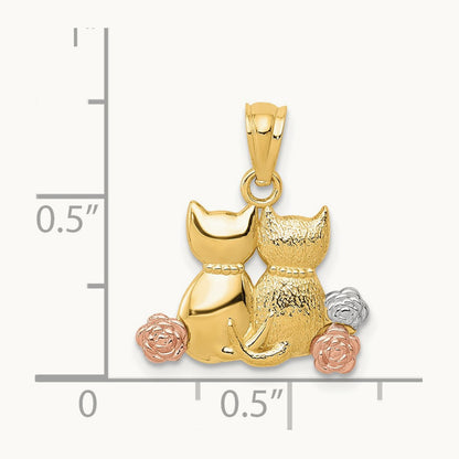 w/White Rhodium Cats Pendant, 14K Two-tone