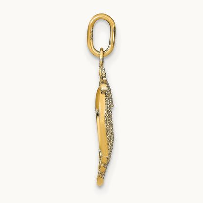 w/Rhodium Diamond-cut Textured Heart Charm, 14K