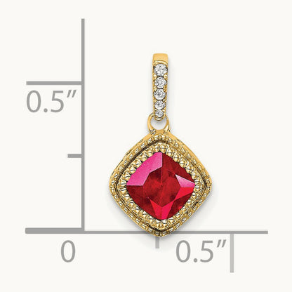 Cushion Ruby and Diamond Pendant — 14K Yellow Gold