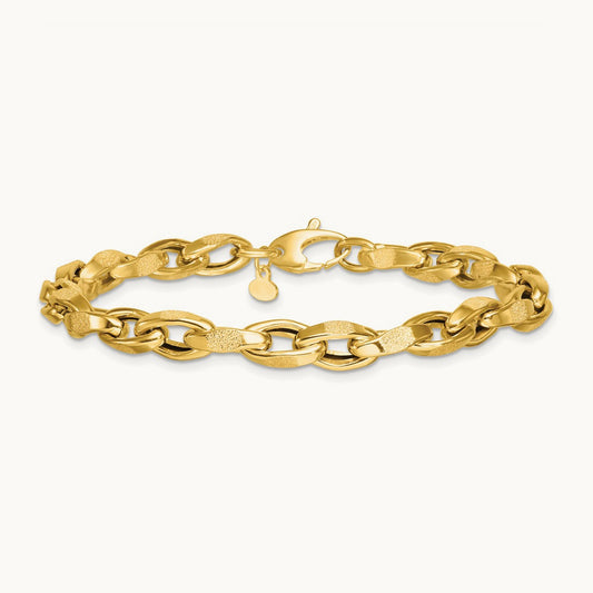 Polished 7.5in Fancy Textured Open Link Bracelet, 14K