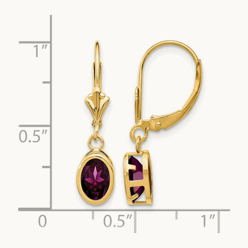 7x5mm Oval Rhodolite Garnet Leverback Earrings, 14K
