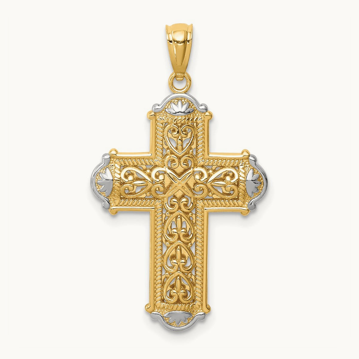 Rhodium Diamond-cut Reversible Cross Pendant — 31.3mm