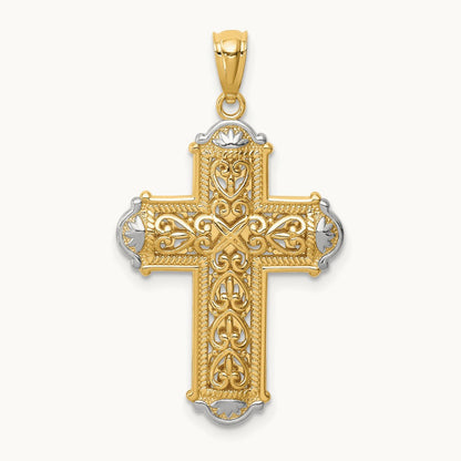 Rhodium Diamond-cut Reversible Cross Pendant — 31.3mm