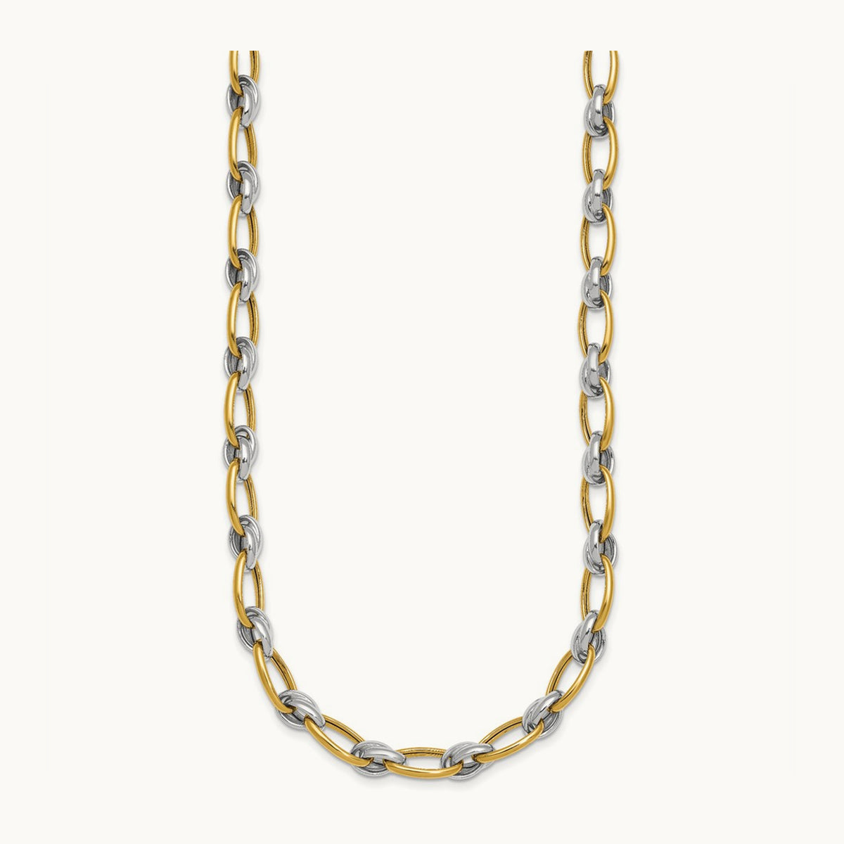 Polished Fancy Oval Chain Necklace, 7mm, 14K Two-tone