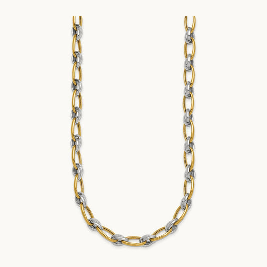 Polished Fancy Oval Chain Necklace, 7mm, 14K Two-tone
