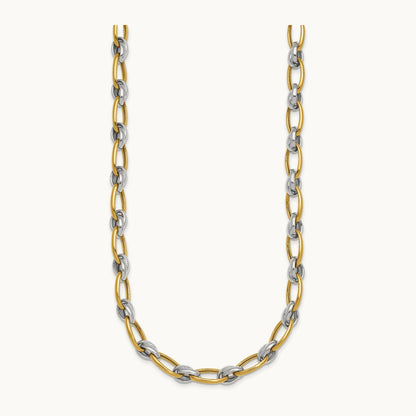 Polished Fancy Oval Chain Necklace, 7mm, 14K Two-tone