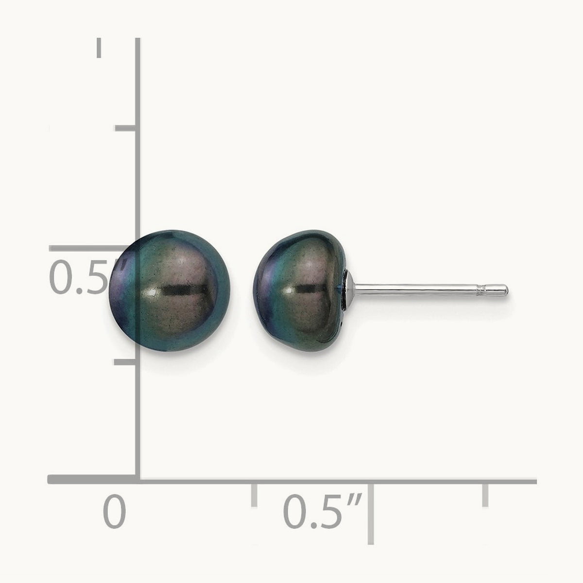 Black Button Freshwater Cultured Pearl Stud Post Earrings — 14K White Gold