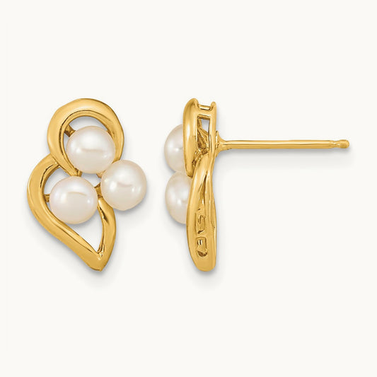 3- White Button Freshwater Cultured Pearl Post Earrings, 4mm, 14K