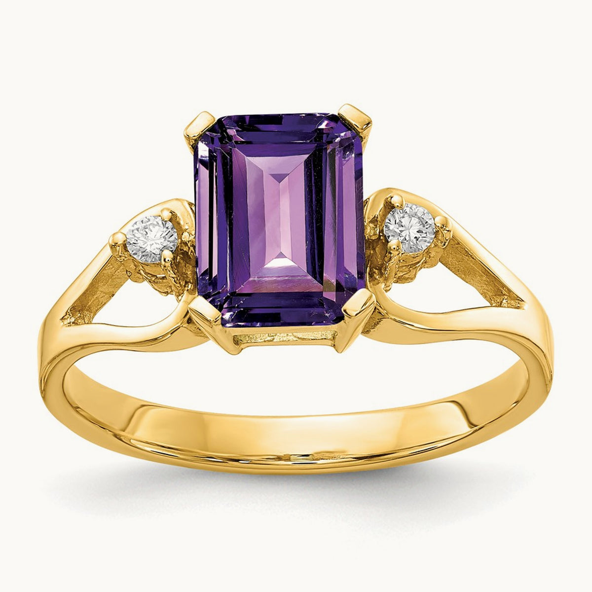 Emerald Cut Amethyst AA Diamond ring — photo set