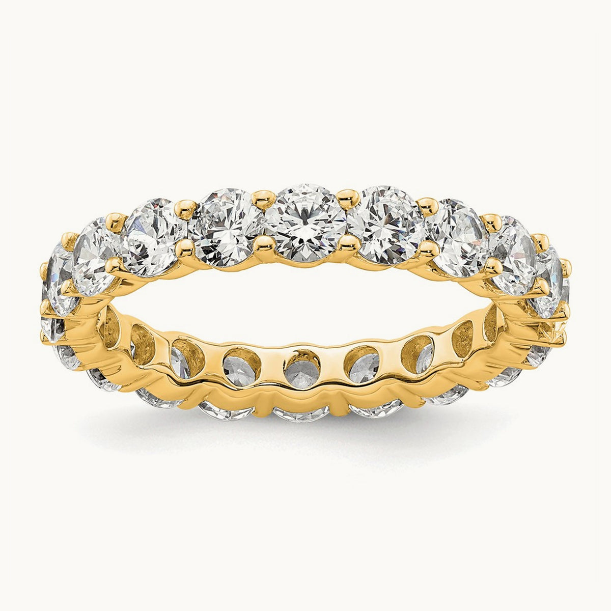 Polished Shared Prong Diamond Eternity Band — 14K Yellow Gold, 3 ct
