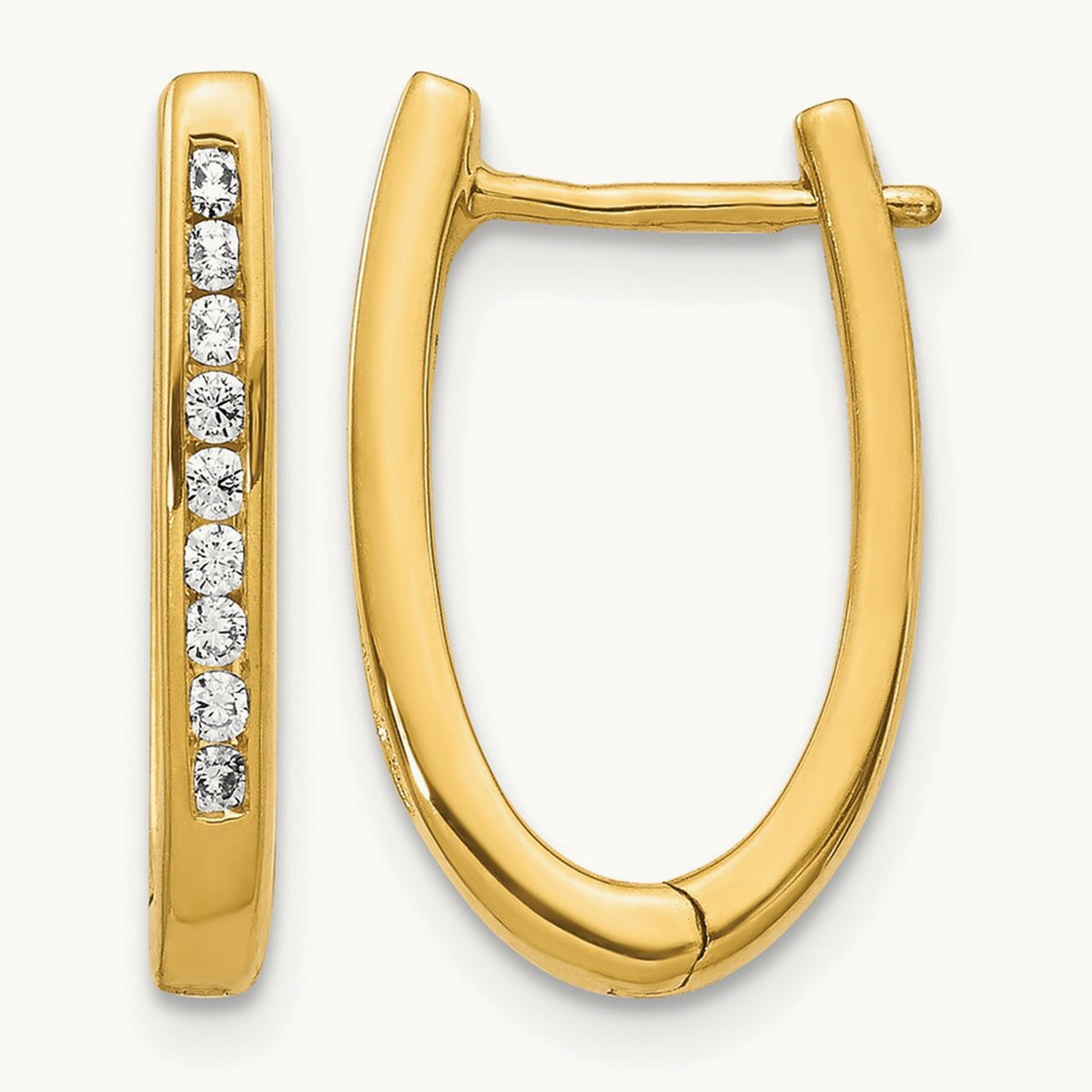 Diamond Oval Hinged Hoop Earrings — 14K Yellow Gold, 11mm