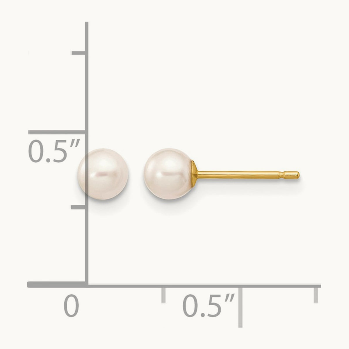 4- White Round Freshwater Cultured Pearl Stud Post Earrings, 5mm, 14K