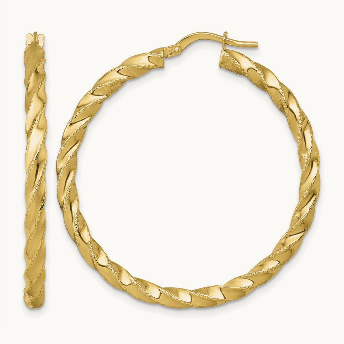 Polished Diamond-cut Twist Hoop Earrings — 40mm