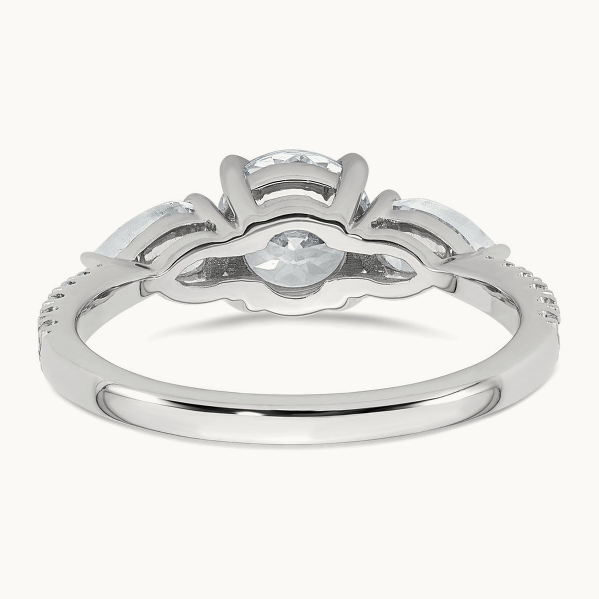 Round Center Semi-Mount 3 Stone Engagement Ring, 0.50-0.75 ct tw Lab-Grown Diamond — 5/8 ct (holds 1 ct center), 14K White Gold