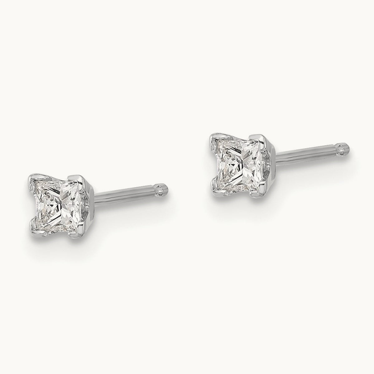 AA Quality Complete Princess Cut Diamond Earrings, 14K White Gold