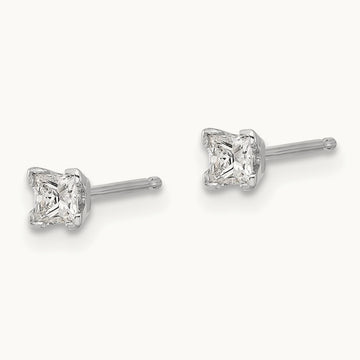 AA Quality Complete Princess Cut Diamond Earrings, 14K White Gold