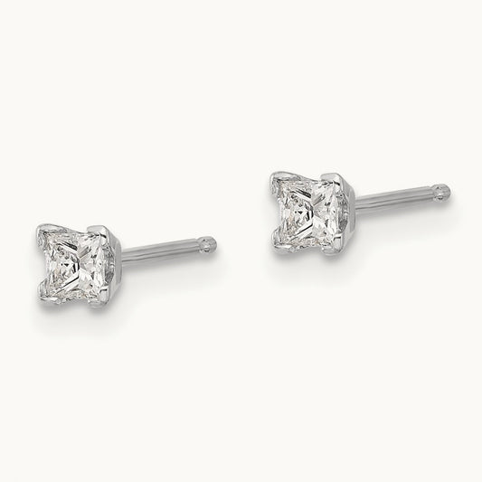 AA Quality Complete Princess Cut Diamond Earrings, 14K White Gold