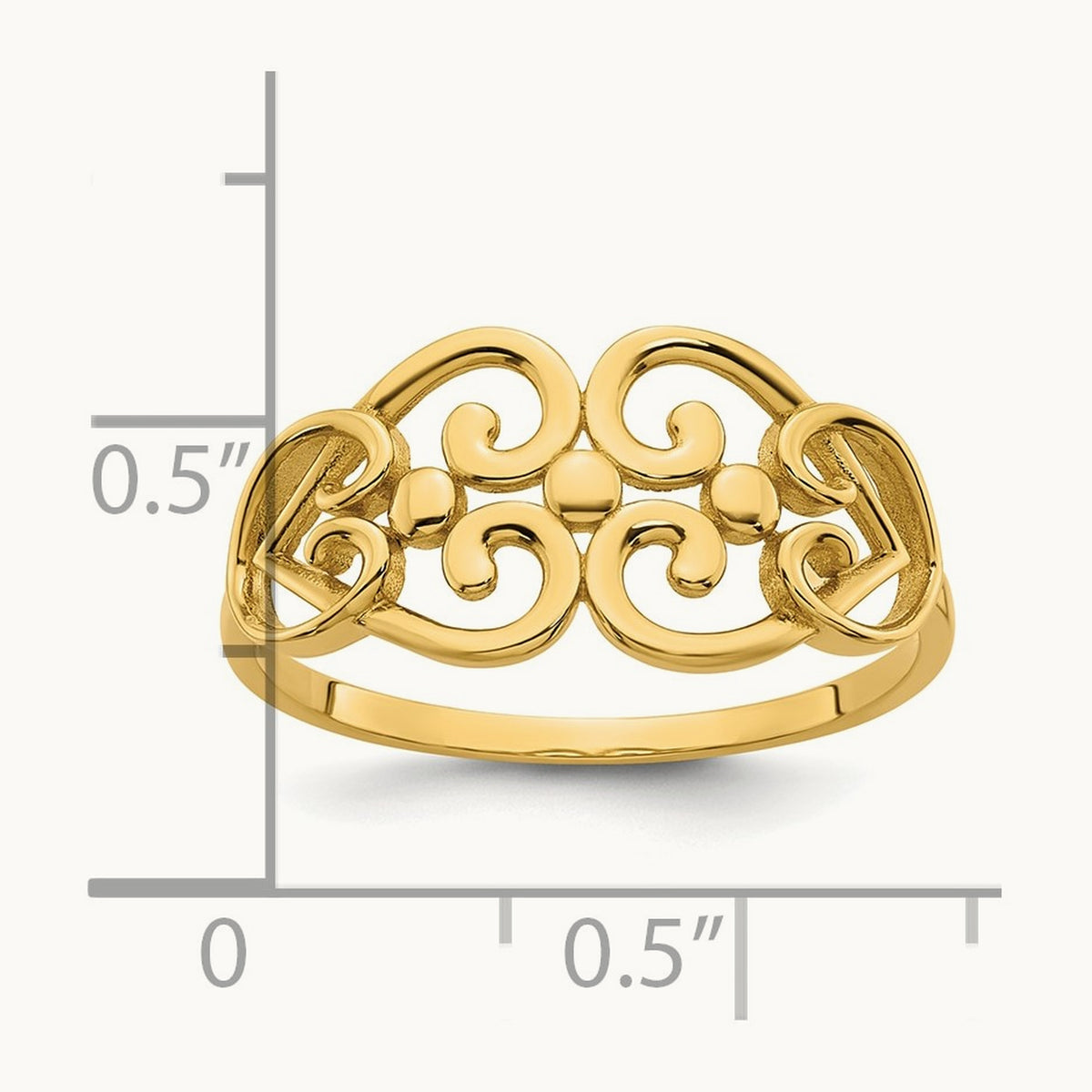 Polished Cut Out Fancy Hearts Design Ring, 14K