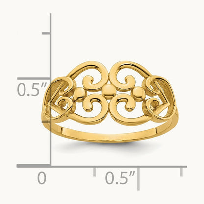 Polished Cut Out Fancy Hearts Design Ring, 14K
