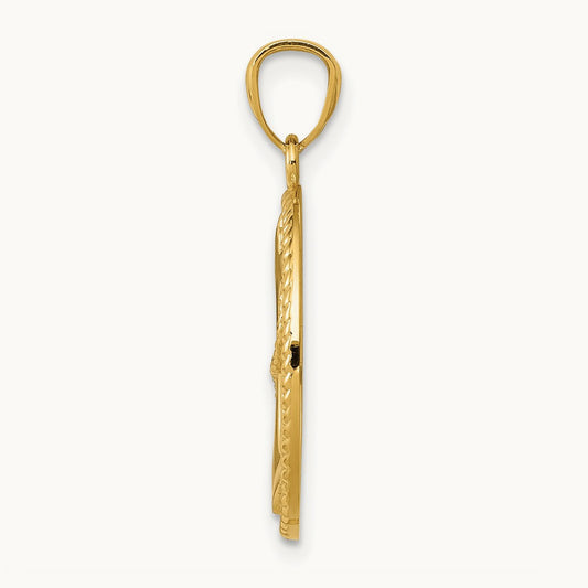 Polished Anchor w/Rope Oval Pendant, 14K Gold