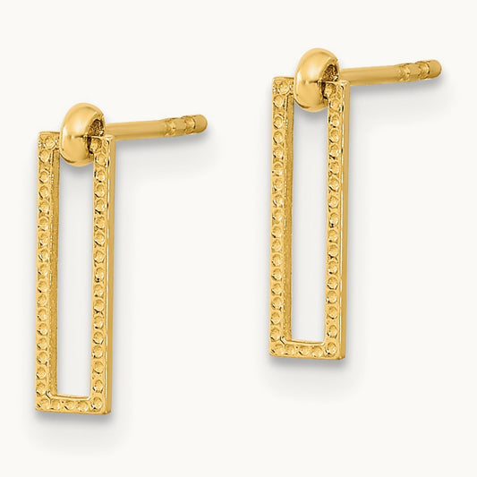 Polished Open Rectangle Dangle Post Earrings, 14K