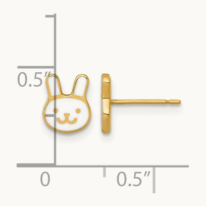 Madi K Polished White Enamel Bunny Face Post Earrings, 14K