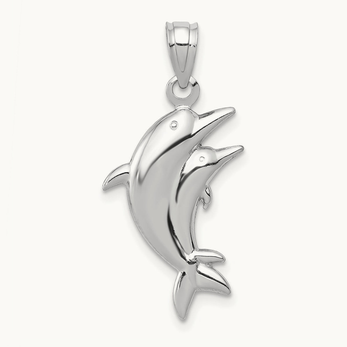 Dolphin Pair Pendant — 14K White Gold