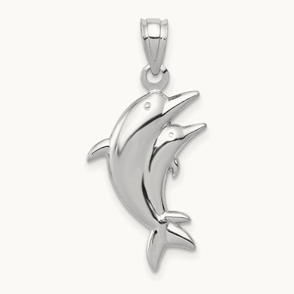 Dolphin Pair Pendant — 14K White Gold