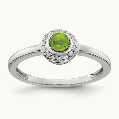 Diamond and Cabochon Peridot Ring, 14K White Gold