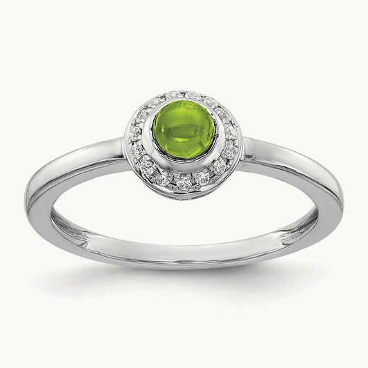 Diamond and Cabochon Peridot Ring, 14K White Gold