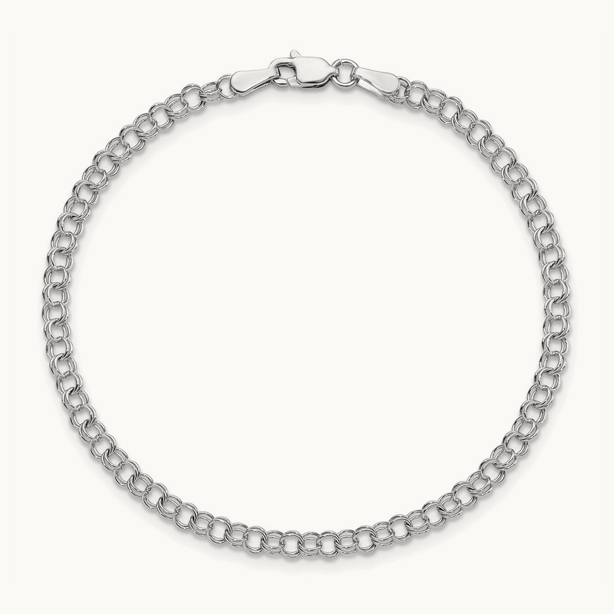 Solid Double Link Charm Bracelet, 14K White Gold