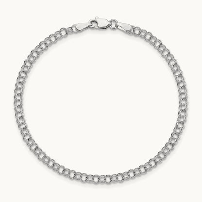 Solid Double Link Charm Bracelet, 14K White Gold