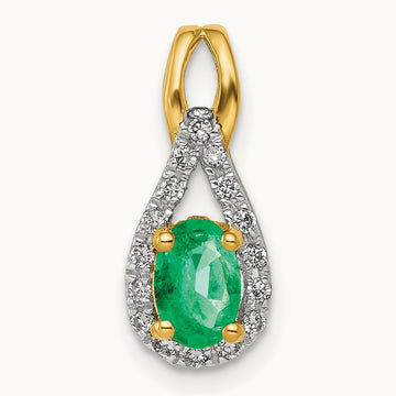Created Emerald Pendant, 0.10 ct tw Lab-Grown Diamond — 14K Yellow Gold
