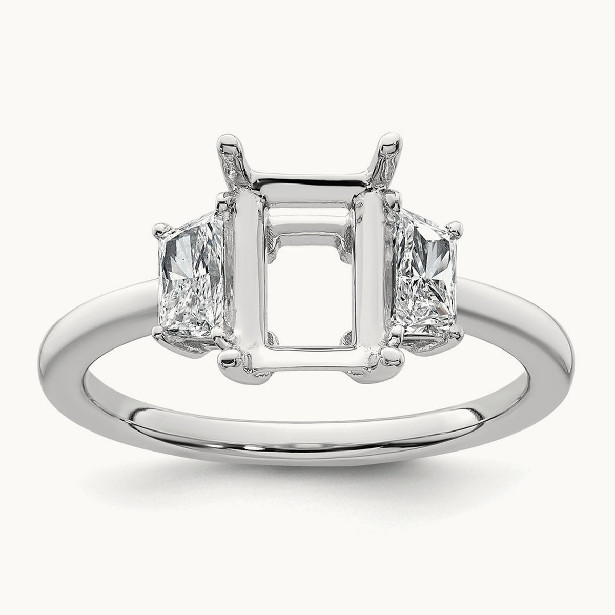 Trapezoid Radiant Semi-Mount Engagement Ring — 14K White Gold, 1/2 ct, 7