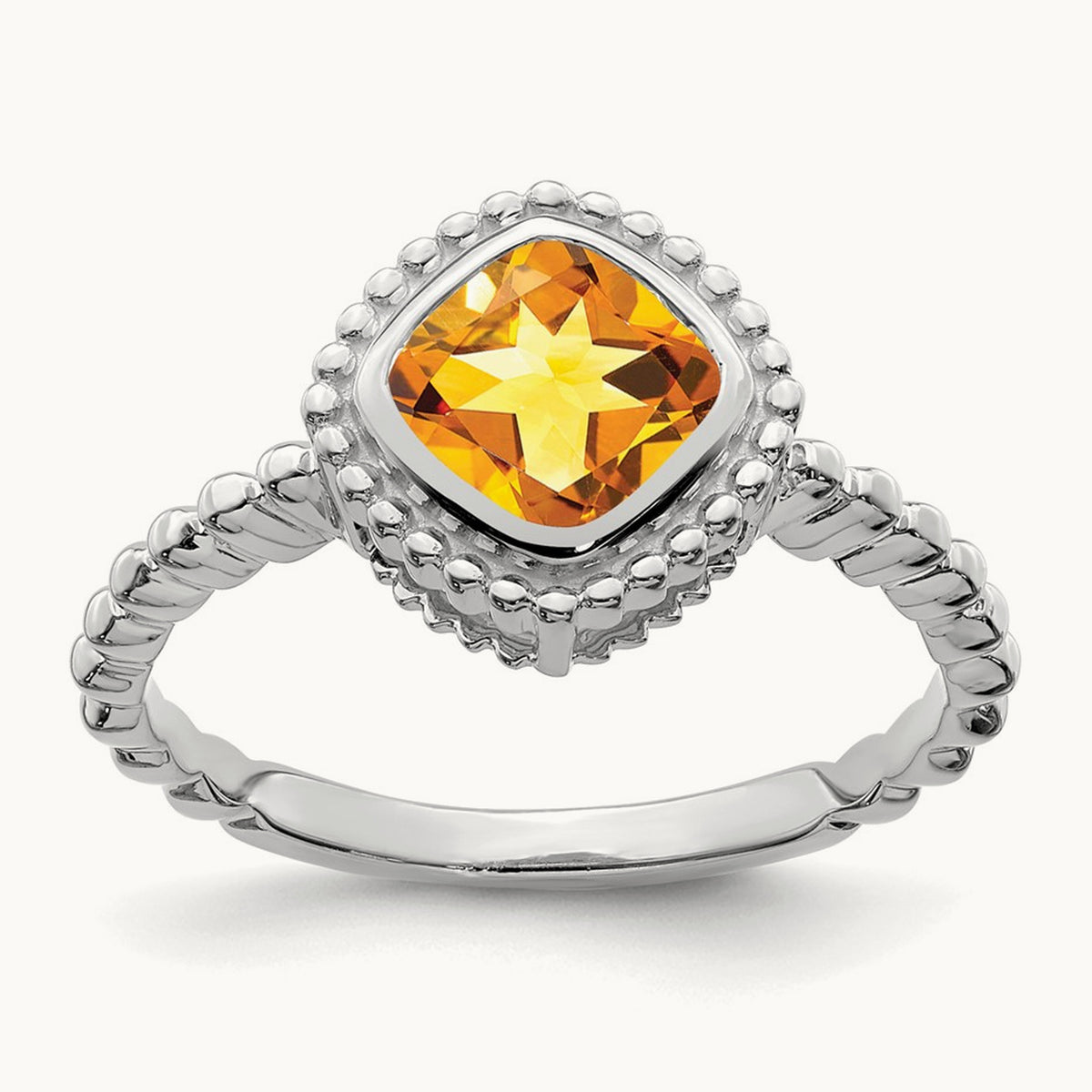 Cushion Citrine Ring — 14K White Gold, 7