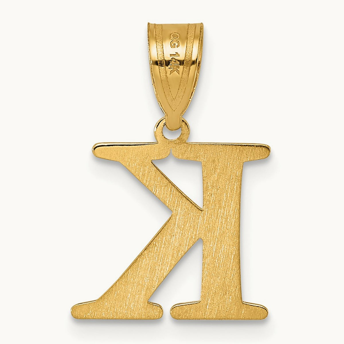 Polished Etched Letter K Initial Pendant, 14K