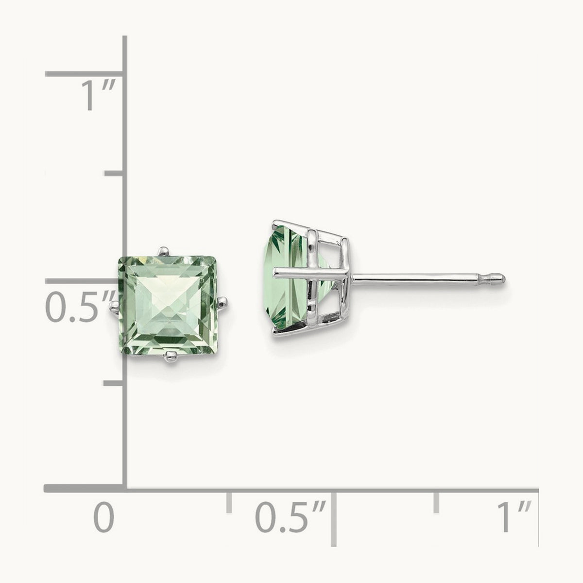 Square Checker-Cut Green Quartz Earrings, 6mm, 14K White Gold