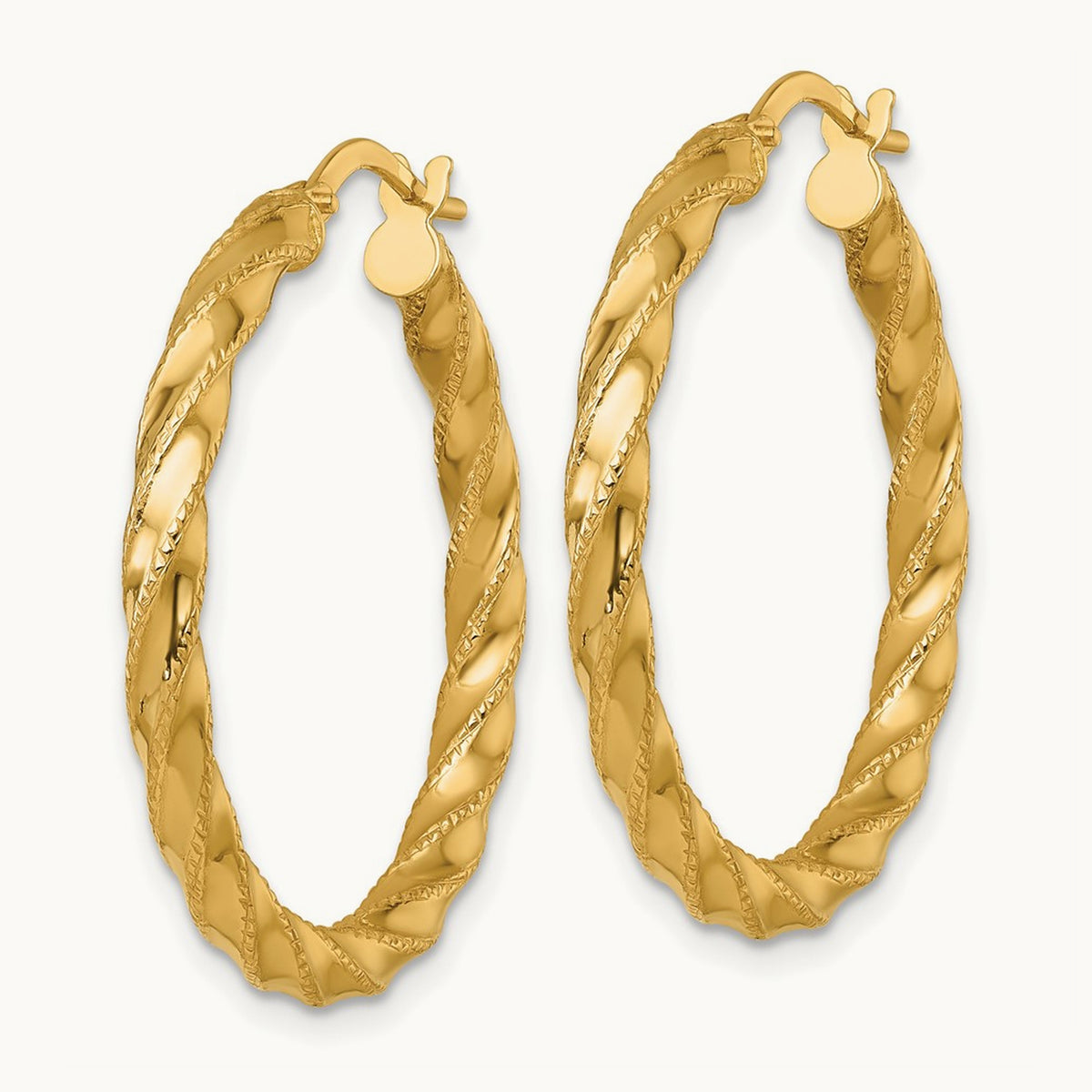 Polished Diamond-cut Twist Hoop Earrings — 32mm