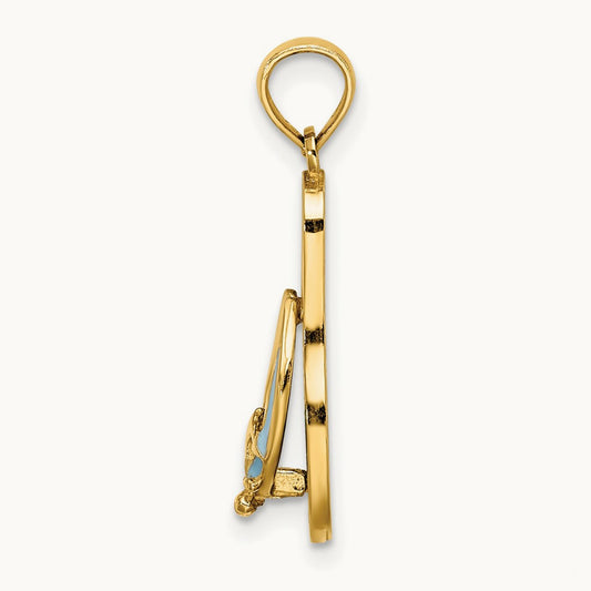 3D Enamel Anchor On Stripe Flip-Flop Charm, 14K