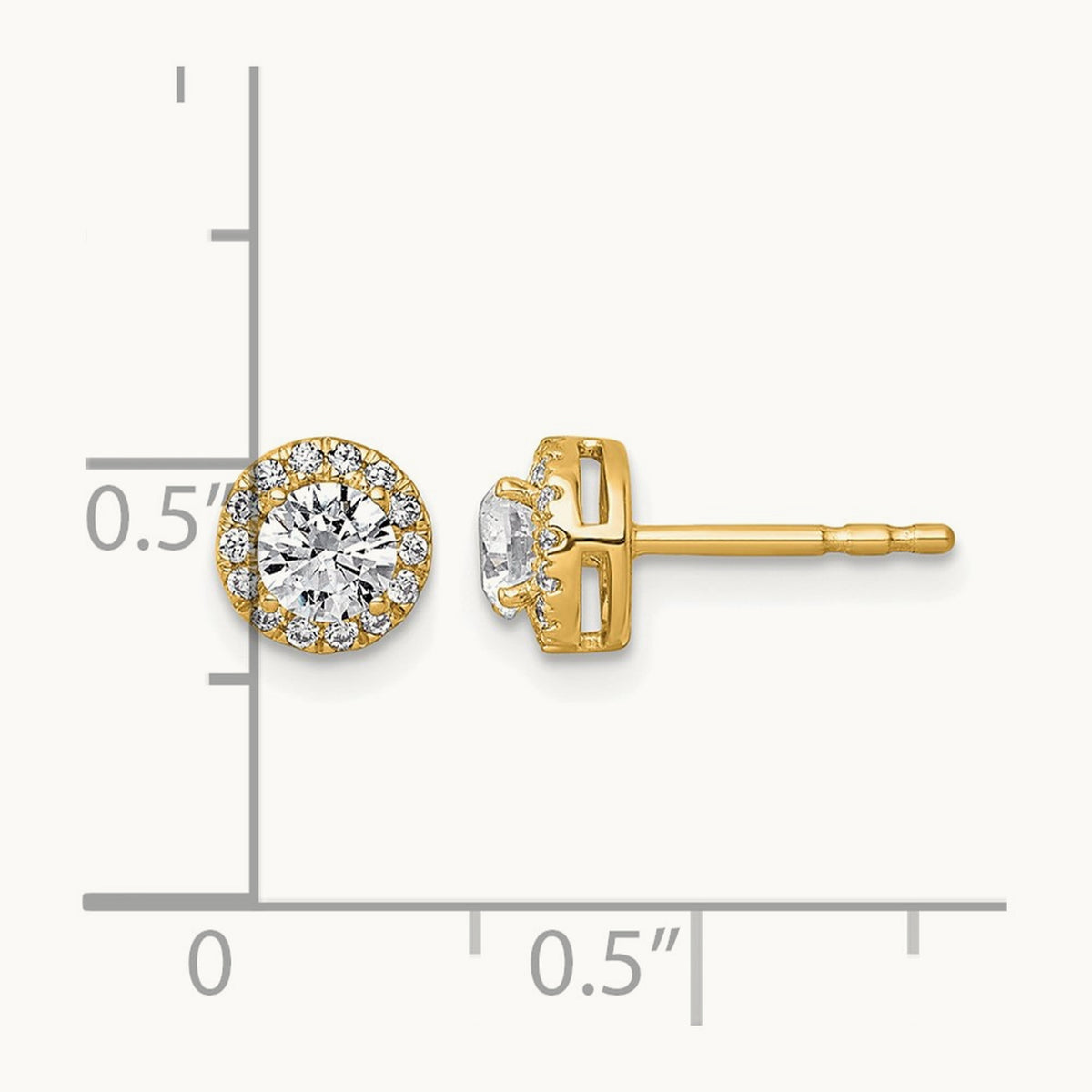 Round Halo Post Earrings, 0.50-7.50 ct tw Lab-Grown Diamond — 5/8 ct, 14K Yellow Gold