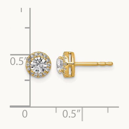 Round Halo Post Earrings, 0.50-7.50 ct tw Lab-Grown Diamond — 5/8 ct, 14K Yellow Gold