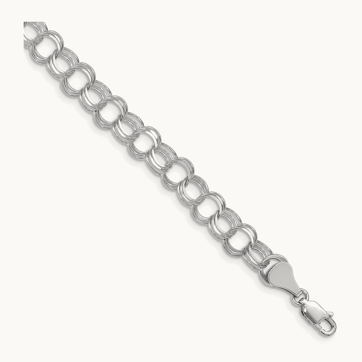 Triple Link Charm Bracelet — 14K White Gold, 8mm